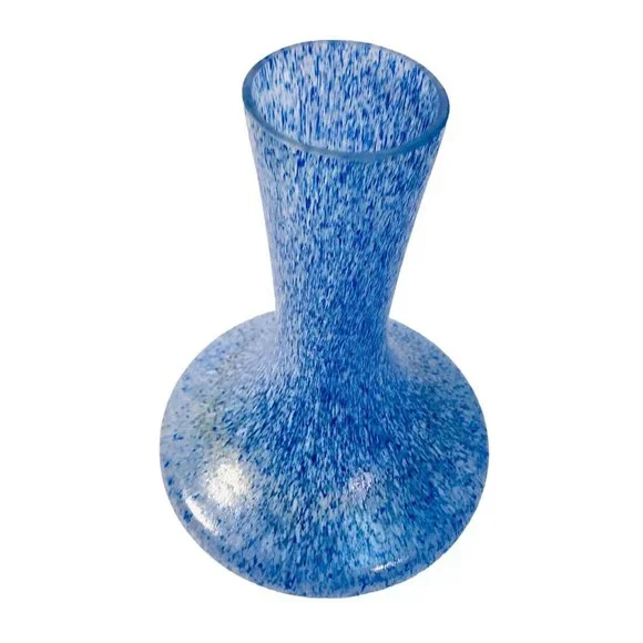 MCM Blue White Splatter Texture Tapered Art Glass Vase 9.5” Vintage - Picture 6 of 13